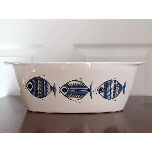 Vintage 60s Villeroy & Boch Viking Fish Casserole Dish MCM Luxembourg 12" NO LID